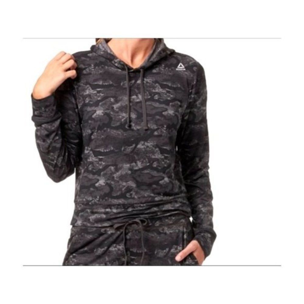 Reebok Women’s Black and Gray Camo Hoodie